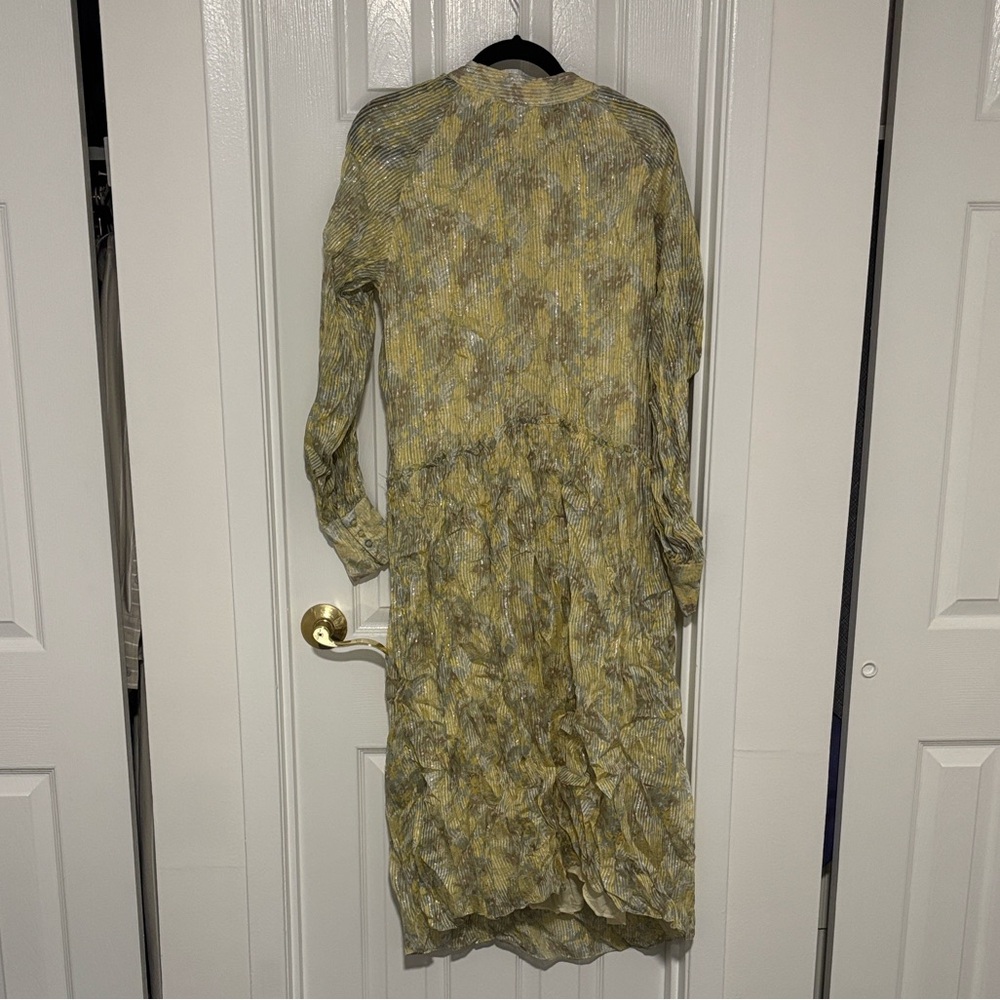 Zara Yellow Floral Long Sleeve Midi Dress